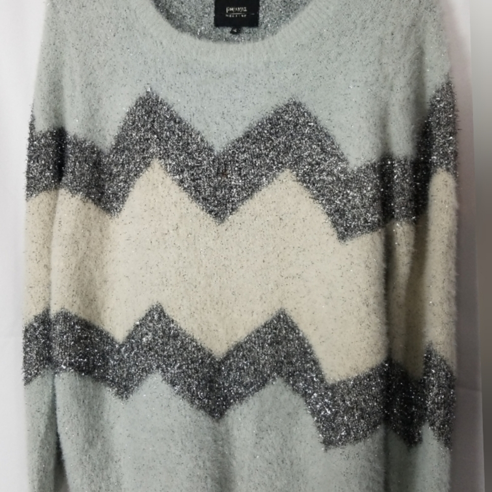 Papaya crew neck fuzzy cozy lurex sweater